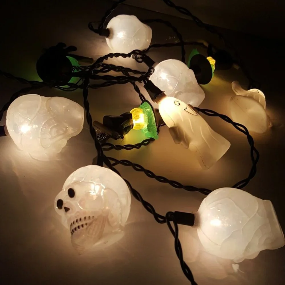 VTG Blow Mold Halloween Party Lights Witch Skull Ghost with Extra Covers